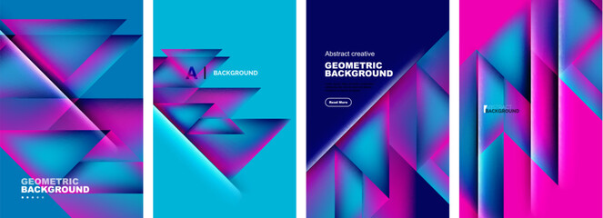 Set of abstract backgrounds - overlapping triangles with fluid gradients design. Collection of covers, templates, flyers, placards, brochures, banners