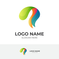 brain nature logo design, brain and leaf combination logo with 3d colorful style