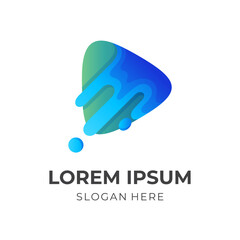 fresh play logo template, play button and water combination logo with 3d blue and green color style