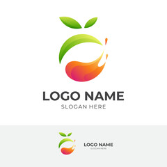 fresh juice logo concept with 3d green and orange color style