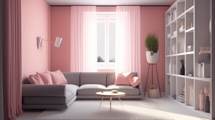 Fototapeta na wymiar Classic Pink romantic and modern Livingroom 