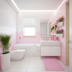 Fototapeta na wymiar Sweet modern pink bathroom 