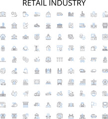 Retail industry outline icons collection. Retail, Trading, Merchandising, Shopping, Stores, Outlets, Marketplaces vector illustration set. Supermarkets, Wholesalers, Vendors linear signs