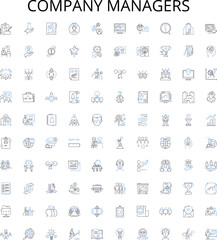 Company managers outline icons collection. Executives, Directors, CEOs, Supervisors, Controllers, Officers, Coordinators vector illustration set. Execs, Superintendents, Principals linear signs