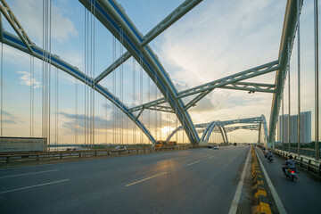 Dong Tru bridge during sunset period in Hanoi, Vietnam