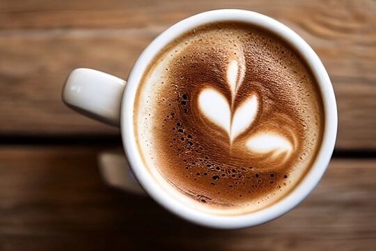 Tasse Kaffee von oben mit Schaum.  Generative AI