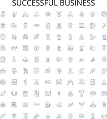 Successful business outline icons collection. Profit, Entrepreneur, Returns, Expansion, Growth, Market, Customers vector illustration set. Leadership, Networking, Investing linear signs