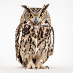 Brown owl portrait, photo studio on white background, generative ai