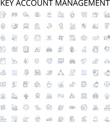 Key account management outline icons collection. Key, Account, Management, Retention, Strategies, Engagement, Core vector illustration set. Services, Plan, Solution linear signs