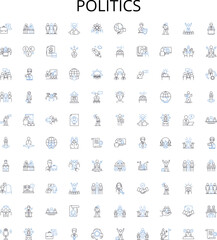 Politics outline icons collection. Politics, Political, Politician, Legislature, Vote, Election, Democracy vector illustration set. Governance, Power, Government linear signs