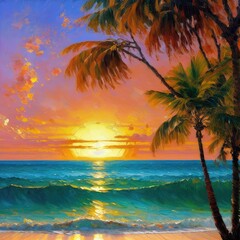 Plakat A Serene Day by the Beach: Mesmerizing Scenery in a Gorgeous Oil Painting Generative AI 5