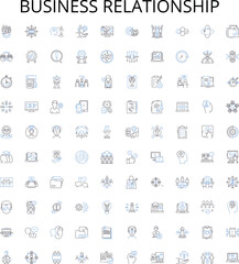Business relationship outline icons collection. Partnership, Agreement, Networking, Collaboration, Trust, Linkage, Alliance vector illustration set. Bonding, Investment, Interaction linear signs