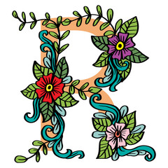 Hand drawn doodle alphabet letter R