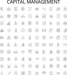 Capital management outline icons collection. Capital, Management, Investment, Asset, Wealth, Funds, Risk vector illustration set. Allocation, Stock, Market linear signs
