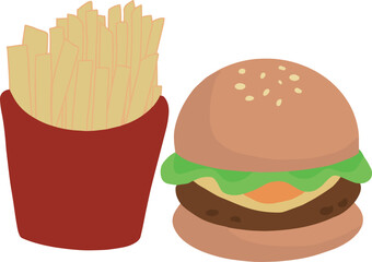 Illustration vector of french fries and burger foods junk food