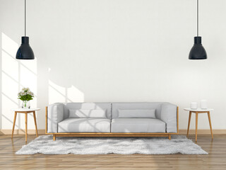 Living room interior in modern style, 3d render with sofa and decorations.
