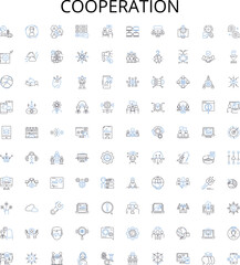 Cooperation outline icons collection. Collaboration, Joint-effort, Alliance, Partnership, Interdependence, Shared-goal, Accord vector illustration set. Teamwork, Coordination, Sharing linear signs