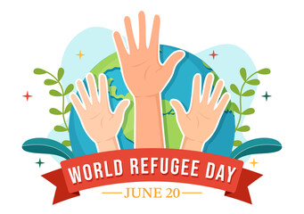 World Refugee Day on 20 June Vector Illustration with Immigration Family and Their Kids Walking Seek Home in Flat Hand Drawn Wire Fence Templates