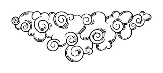 Chinese cloud in curly style. Decorative storm cloud for festive asian designs. Vector illustration isolated in white background