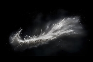 Abstract design of white powder snow cloud explosion on dark background. Generative AI