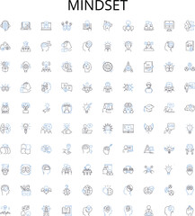 Mindset outline icons collection. Mental attitude, Outlook, Perspective, Perspective, Notion, Attitude, Viewpoint vector illustration set. Approach, View, Beliefs linear signs