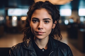 Close up image of a very beautiful attractive hispanic young woman looking at the camera smiling. Generative AI - obrazy, fototapety, plakaty
