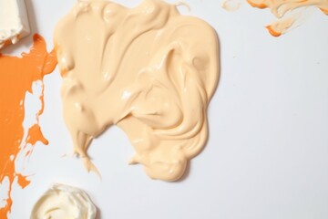 Generative AI - Close-up shot of orange paint on a blank white surface including copy space