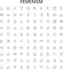 Femenism outline icons collection. Feminism, Activism, Gender, Equality, Liberty, Rights, Identity vector illustration set. Social, Inequality, Solidarity linear signs