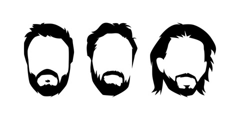 set of men's hairstyle and beard. hipster mustache and beard. isolated on white background. silhouette illustration.
