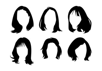 set of woman's short hairstyle silhouette. concept of beauty, salon, woman, fashion. isolated on white background. silhouette illustration.