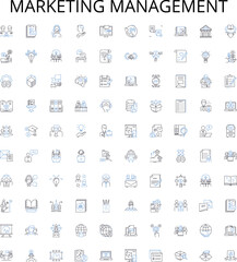 Marketing management outline icons collection. Marketing, Management, Strategy, Planning, Creative, Promotion, Lead-Generation vector illustration set. Research, Analysis, Audience linear signs