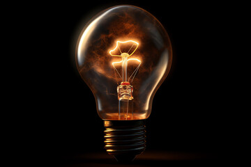 single light bulb glowing in the darkness. generative AI