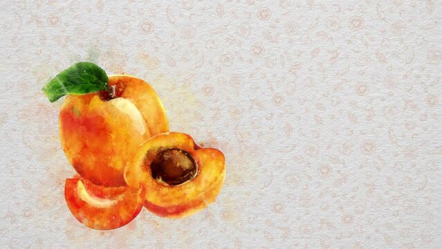 Watercolor Fruits and Vegetables. Apricot. Text and Price can be Written on the Right Side or Top Side of the Image. Nutritional Values can be Written. Or Logo can be Put. 03.