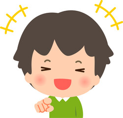 正面を指さして笑う男の子