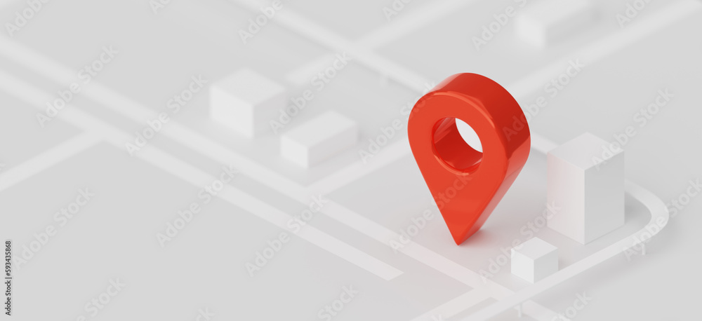 Poster red pin pointer location navigation address direction marker sign or symbol background 3d illustrati