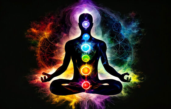 yoga meditation and spiritual relaxation , expanxion of mind and soul, chakras and astral body activation, meditating and soul healing concept