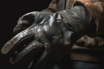 Fototapeta na wymiar A close-up of a worker's gloved hand. generative AI