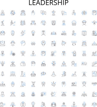 Leadership outline icons collection. Lead, Manager, Direct, Guide, Inspire, Command, Rule vector illustration set. Control, Organize, Preside linear signs