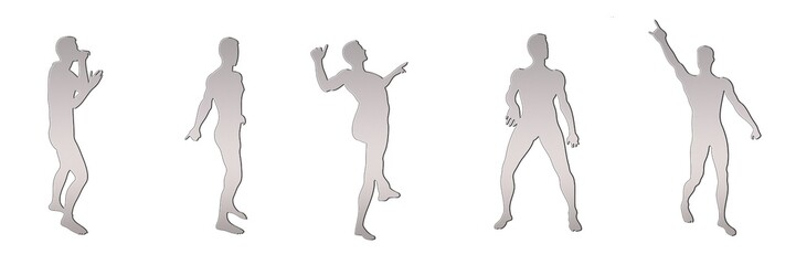 set of male silhouettes isolated on white background, 2d illustration