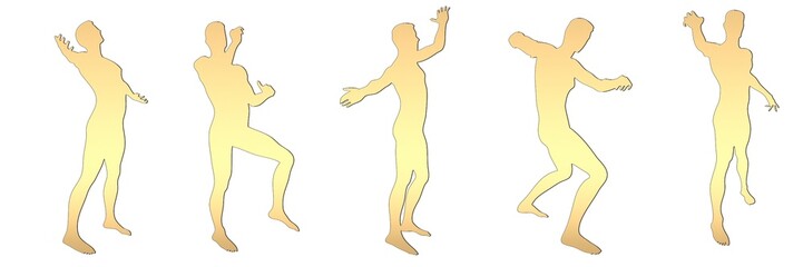 set of male silhouettes isolated on white background, 2d illustration