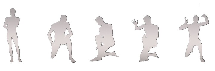 set of male silhouettes isolated on white background, 2d illustration