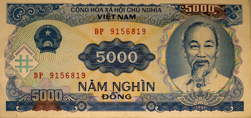 old vietnam banknote of 5000 blue color