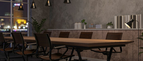 Modern contemporary loft meeting room or boardroom interior design with meeting table