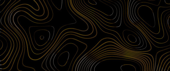 The stylized multicolored abstract topographic map contour, lines Pattern background, contour line geographic map pattern, golden and black, white. labels, wedding invitations, social net stories.
