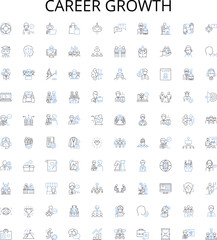 Career growth outline icons collection. Career, Growth, Progression, Expansion, Advancement, Enhance, Develop vector illustration set. Improve, Accelerate, Ascent linear signs