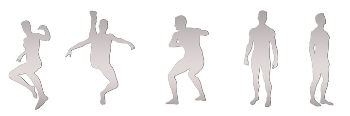 set of male silhouettes isolated on transparent background, 2d illustration
