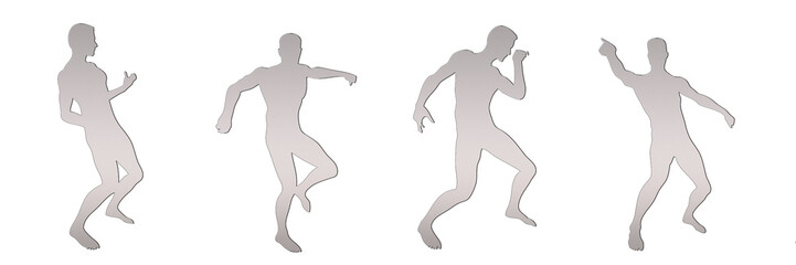 set of male silhouettes isolated on transparent background, 2d illustration

