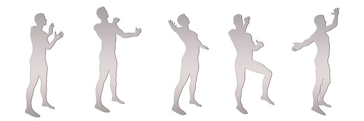 Obraz na płótnie Canvas set of male silhouettes isolated on transparent background, 2d illustration 