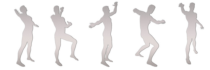 set of male silhouettes isolated on transparent background, 2d illustration
