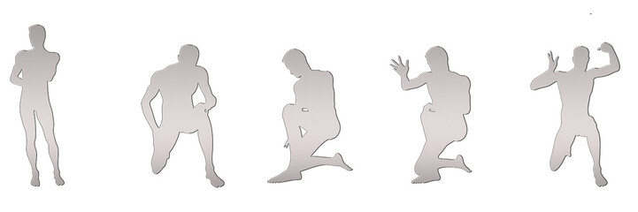 set of male silhouettes isolated on transparent background, 2d illustration
